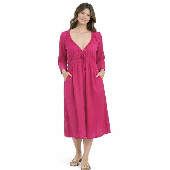 Universal Thread Dresses & Skirts - Universal Thread Linen Blend Fuchsia Midi Dress Pockets Size L